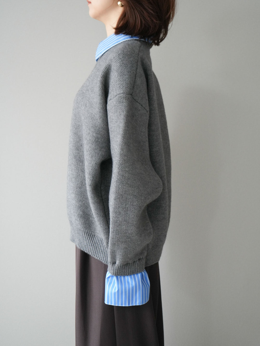 [予約]2WAY襟ニットプルオーバー/gray