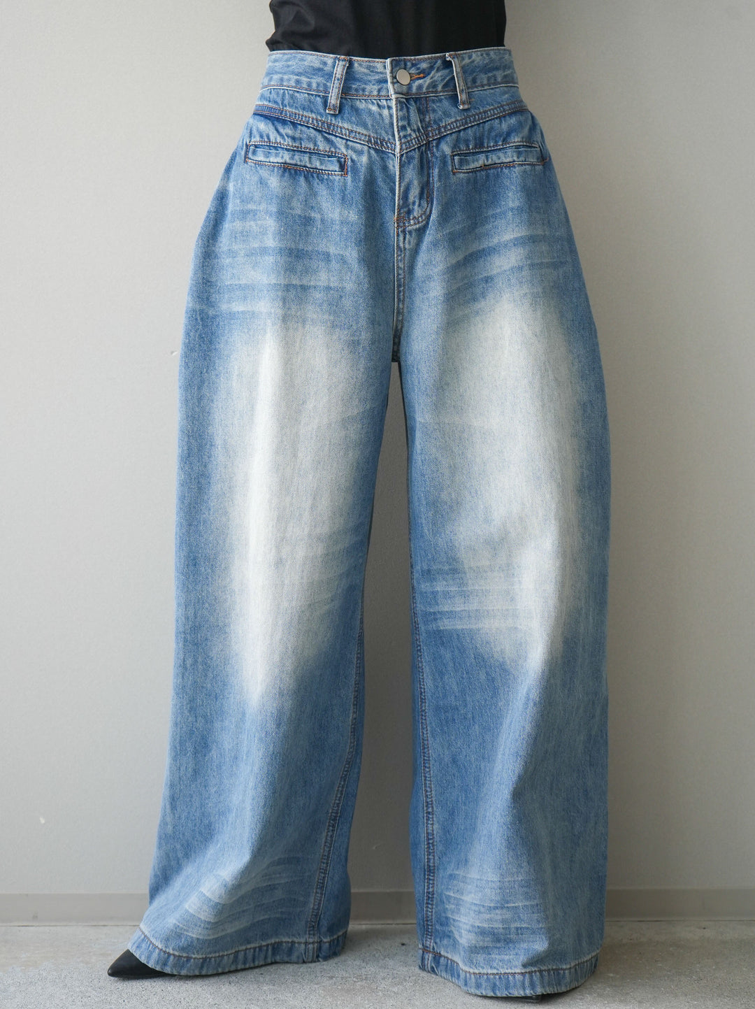 [予約]フロントポケットサイドタックワイドデニム/lightblue