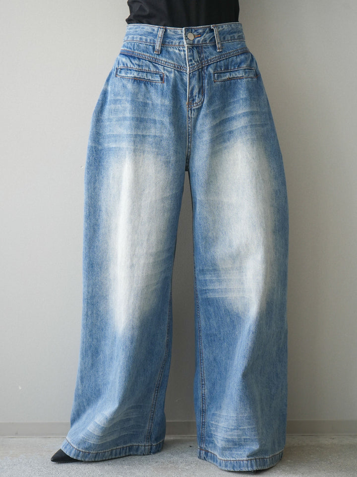 [予約]フロントポケットサイドタックワイドデニム/lightblue