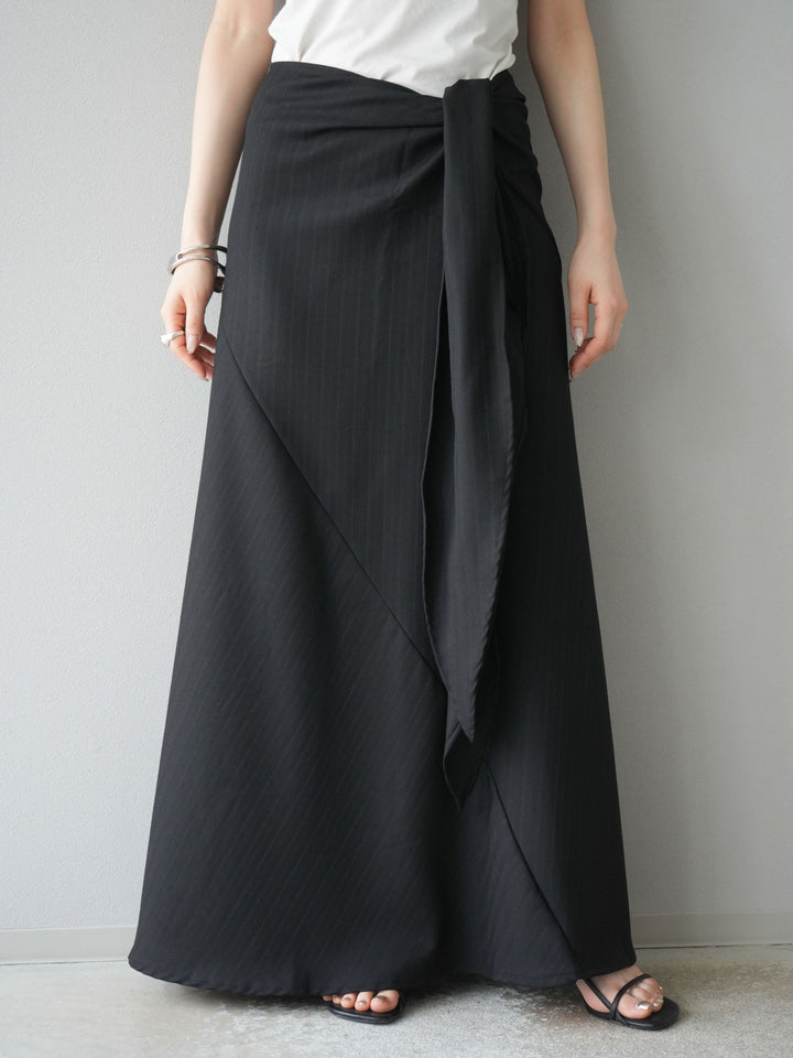 [予約]サイド巻きツイルスカート/ブラック