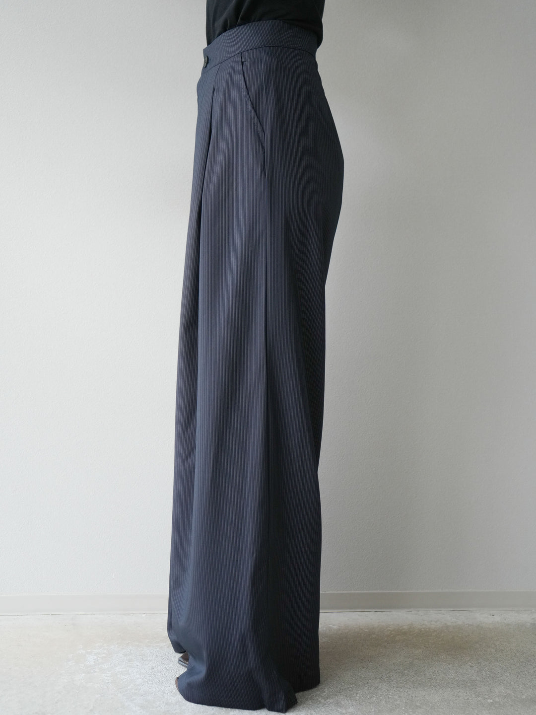 [SET] 條紋褶襉露肩上衣＆寬褲 SET UP (2set)