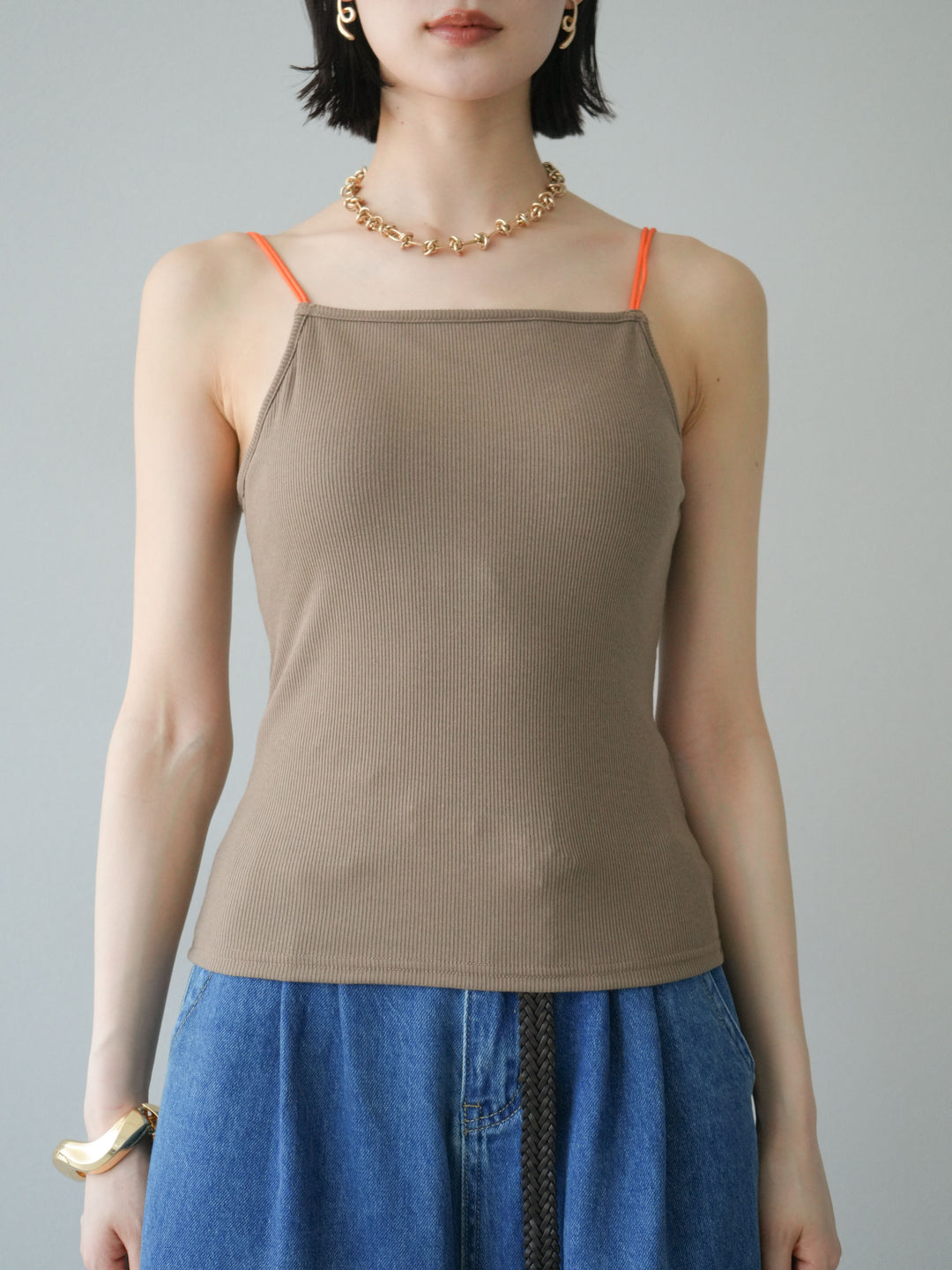 [予約]バイカラーストラップカップ付キャミソール/ベージュ