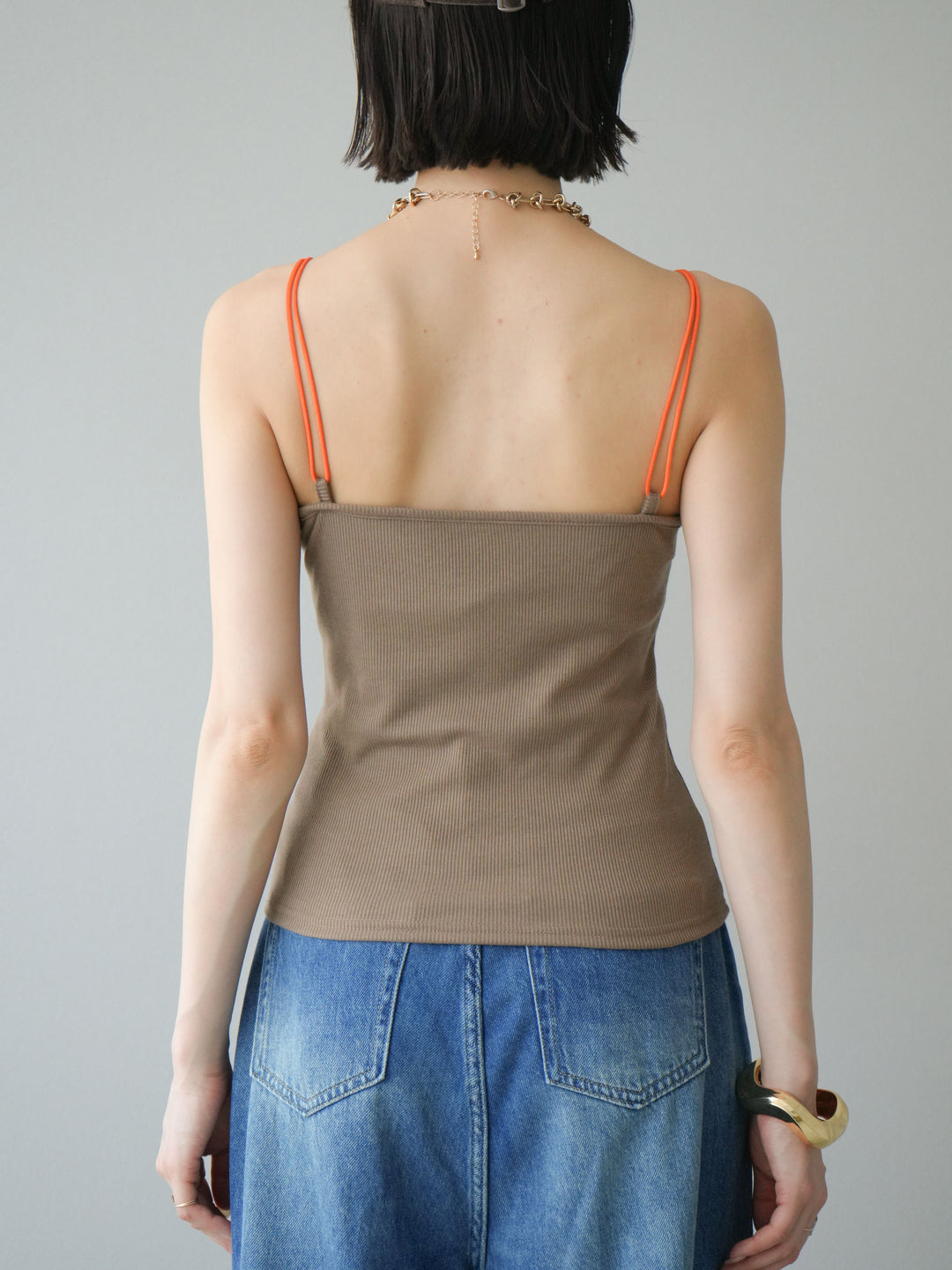 [予約]バイカラーストラップカップ付キャミソール/ベージュ