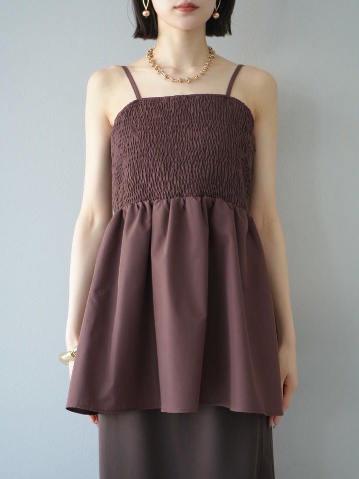 [予約]シャーリングフレアキャミプルオーバー/ブラウン