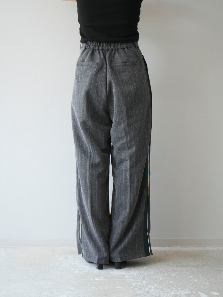 [予約]サイドラインストライプワイドパンツ/チャコール