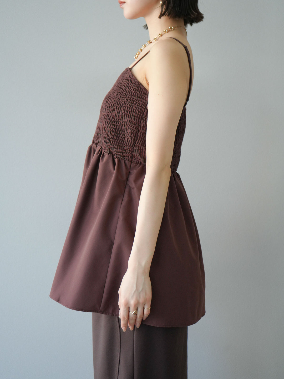 [予約]シャーリングフレアキャミプルオーバー/ブラウン