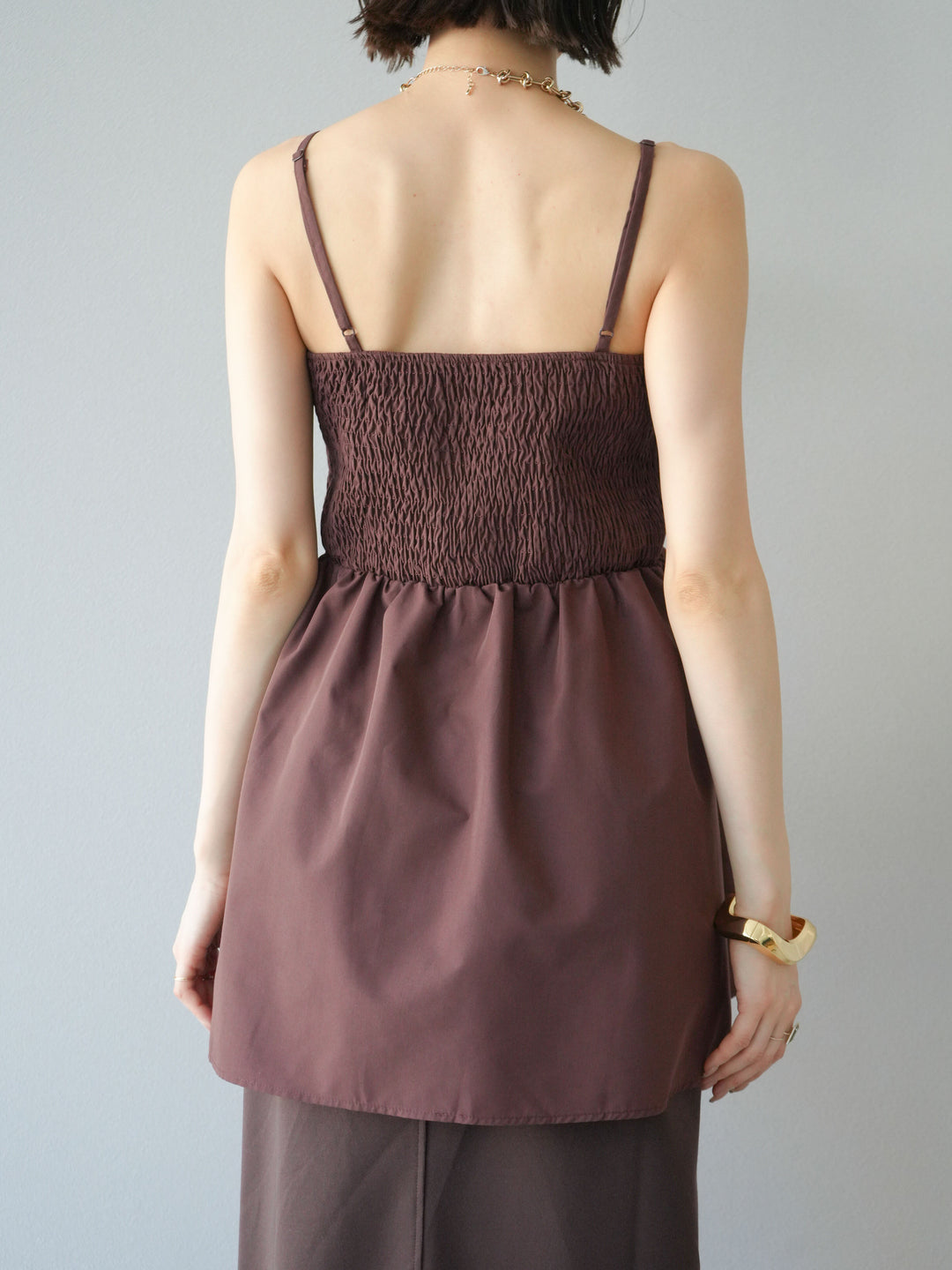 [予約]シャーリングフレアキャミプルオーバー/ブラウン