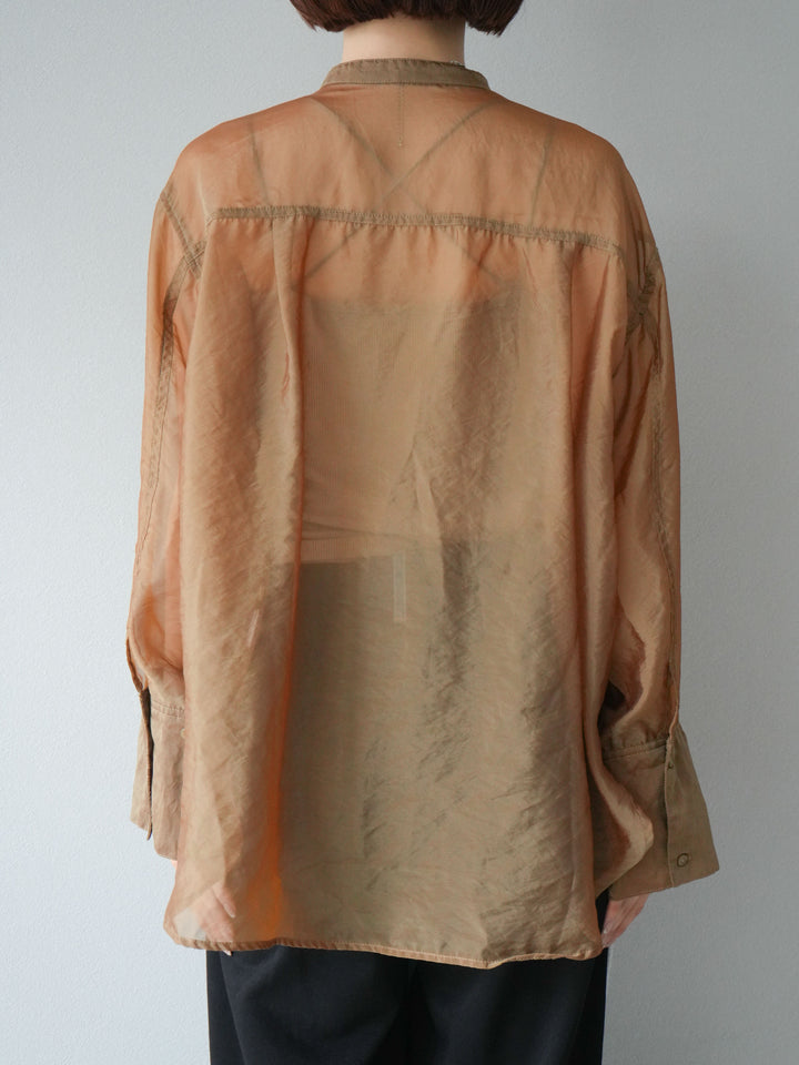 [予約]シャイニーシアーバンドカラーシャツ/カーキブラウン