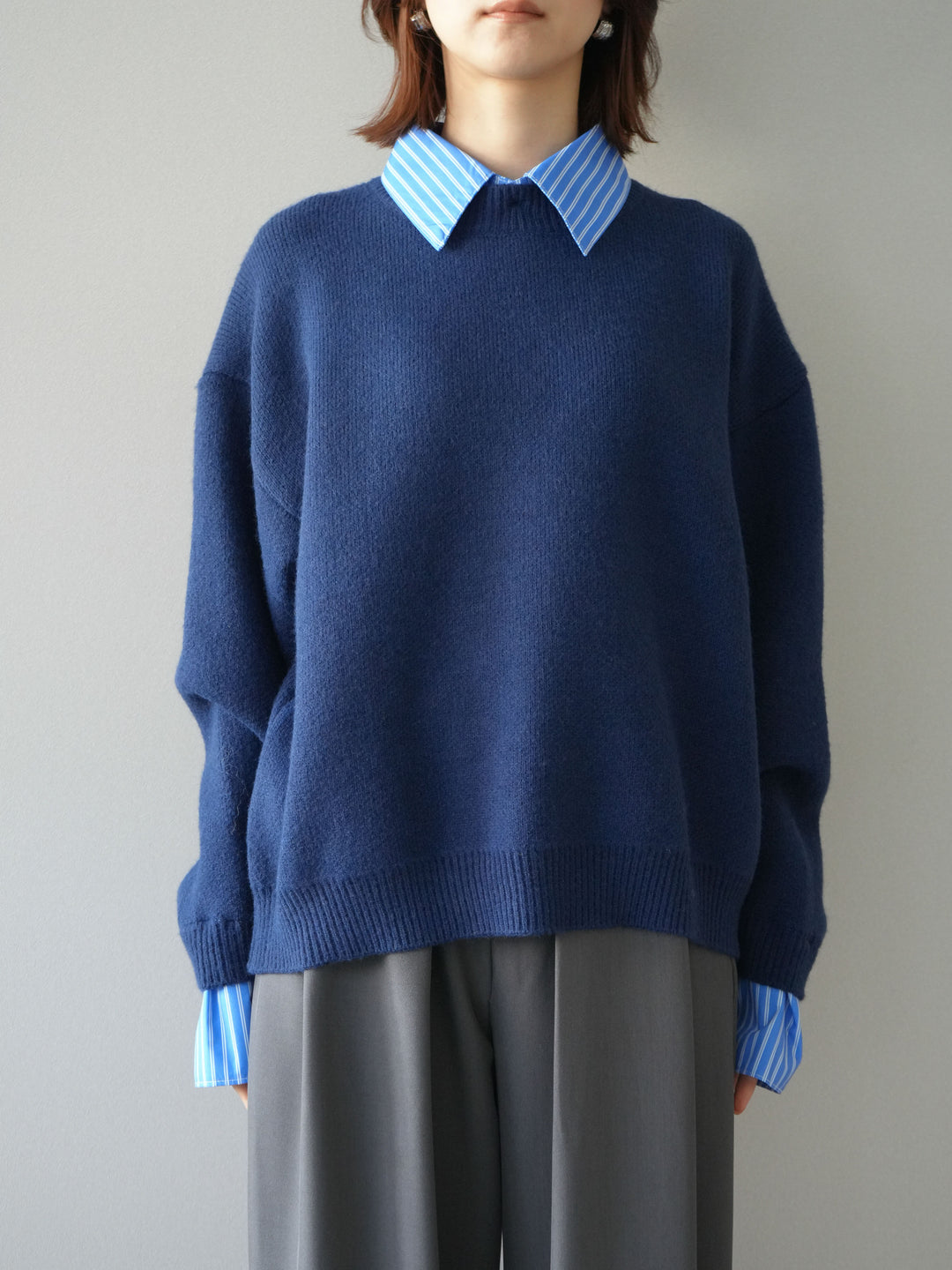 [予約]2WAY襟ニットプルオーバー/navy