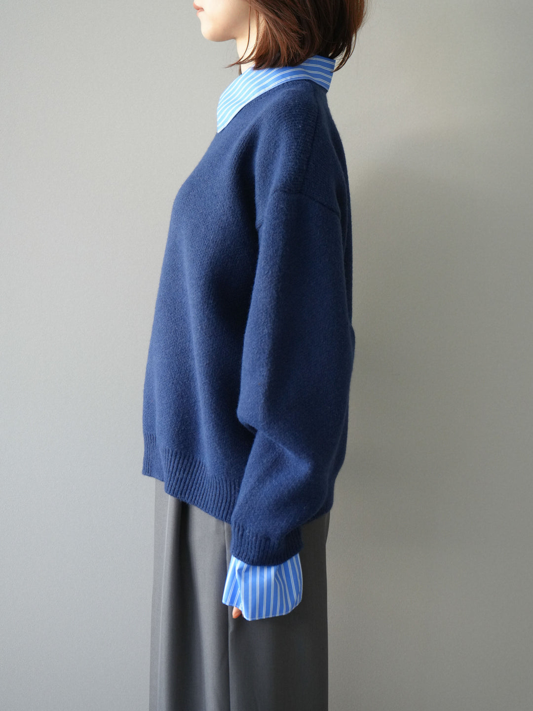 [予約]2WAY襟ニットプルオーバー/navy