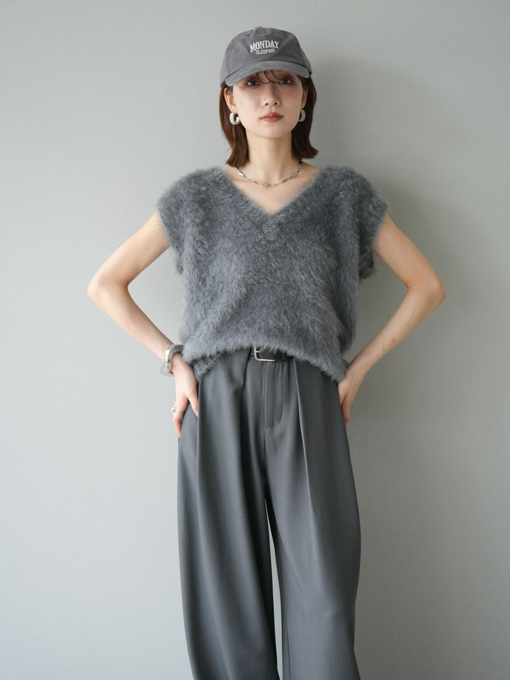 [SET]ラメシャギーVネックニットベスト+選べるアクセセット(2set)