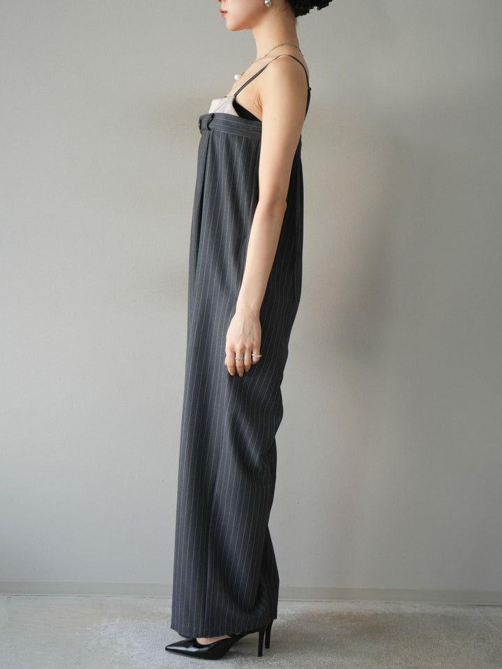 [予約]サテン切替ピンストライプサロペット/グレー