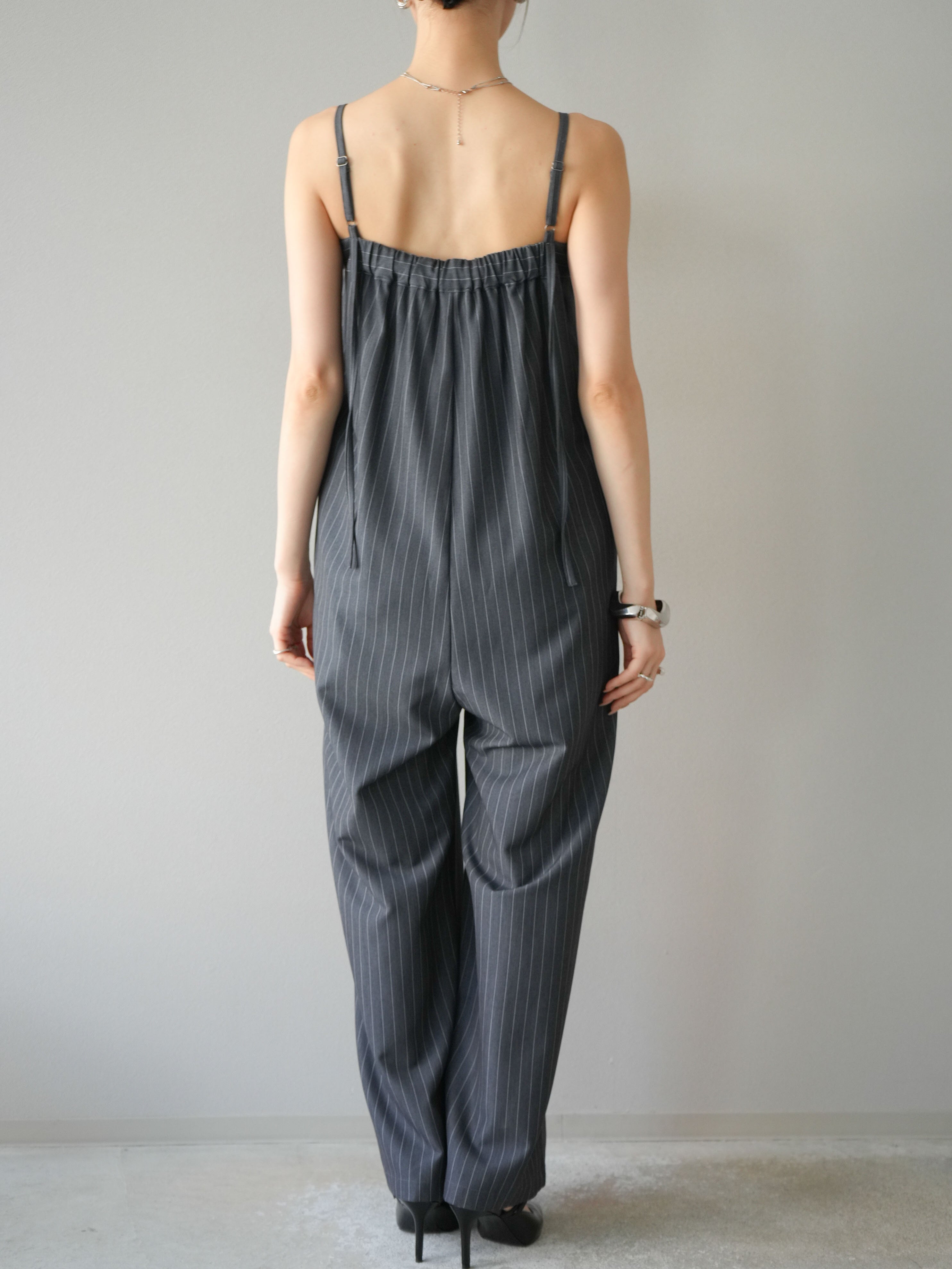 予約]サテン切替ピンストライプサロペット/グレー – Lumier