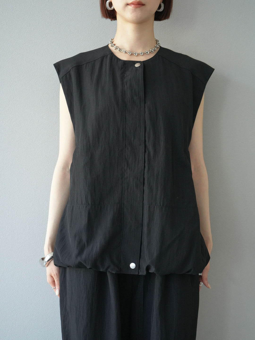 [予約]リネンライクドロストバルーンブルゾン/ブラック