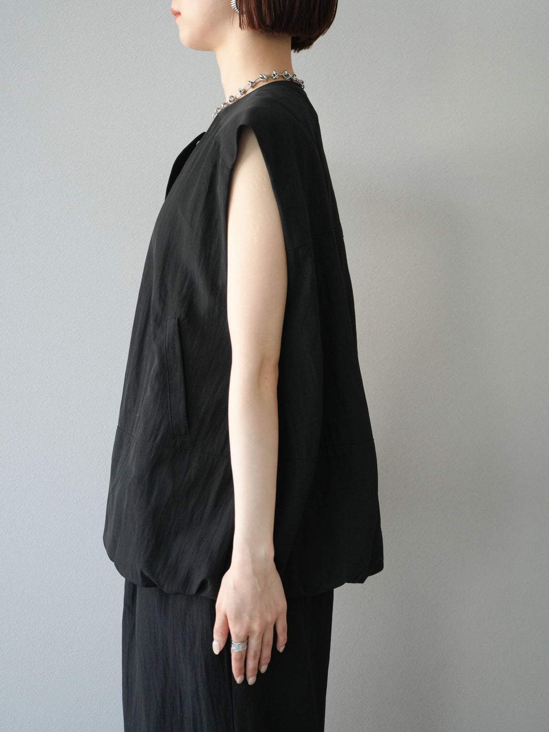 [予約]リネンライクドロストバルーンブルゾン/ブラック
