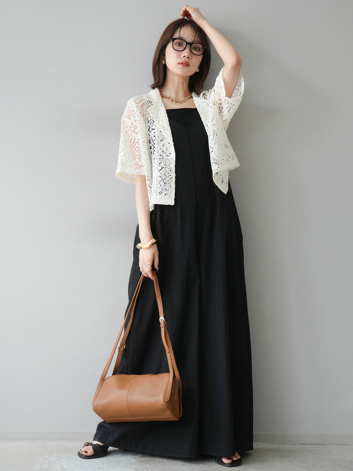 [予約]レーヨンVネックサロペット/ブラック
