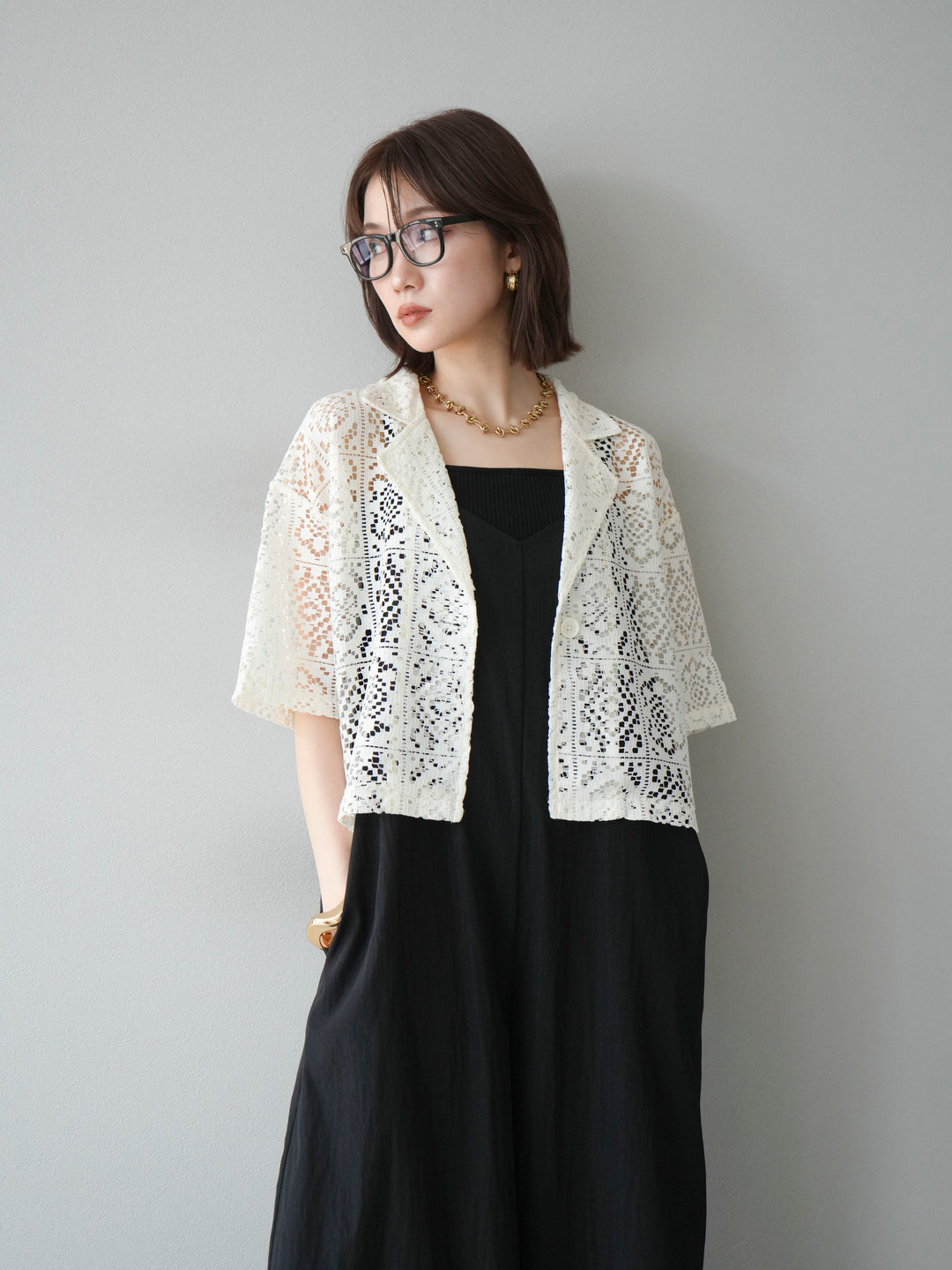 [予約]レーヨンVネックサロペット/ブラック