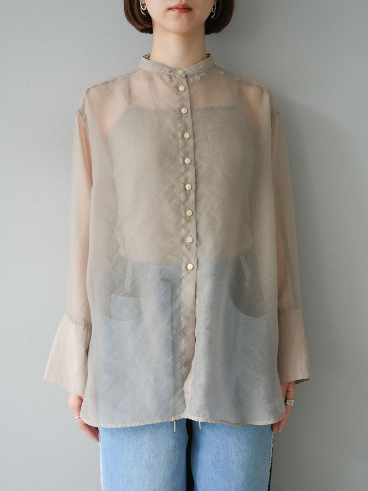 [予約]シャイニーシアーバンドカラーシャツ/ベージュ