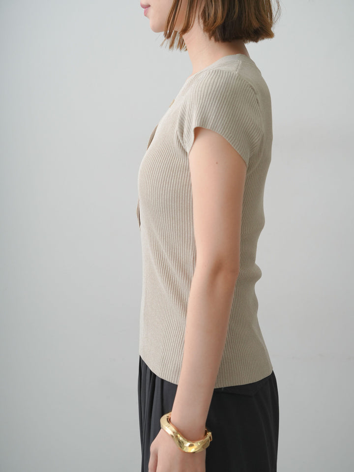 [予約]ネックレイヤードヘンリーVネックリブニットトップス/beige