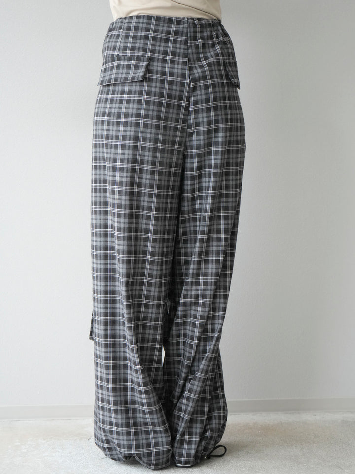[予約]チェック柄ウエスト巻きドロストパンツ/ブラック