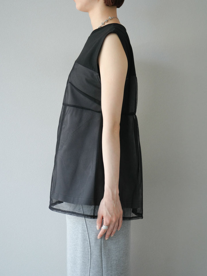 [預購] 薄紗對接鉤設計剪裁套頭衫/黑色