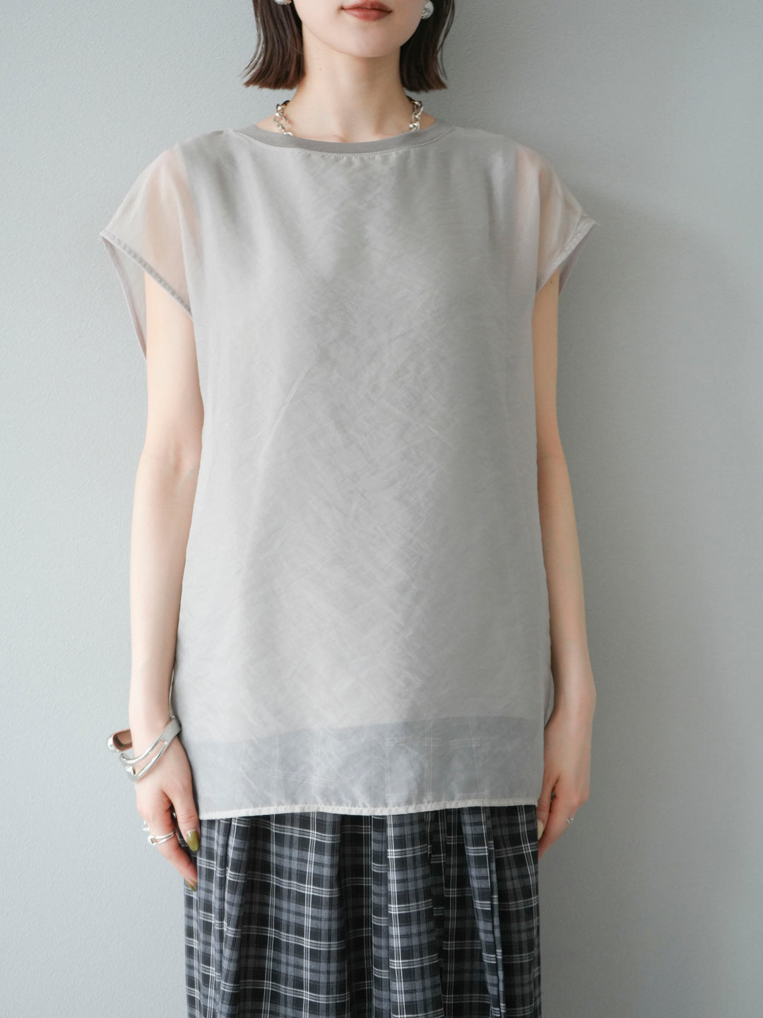 [予約]シアーレイヤードトップス/アイスグレージュ