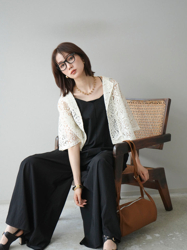 [予約]レーヨンVネックサロペット/ブラック