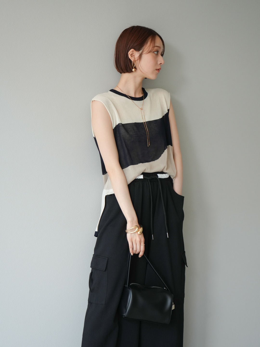 [SET] 雙色透視針織無袖上衣 + 雙色透視針織無袖上衣 (2set)