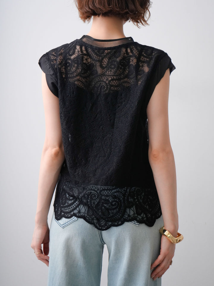 [予約]スカラップヘムレーストップス/black