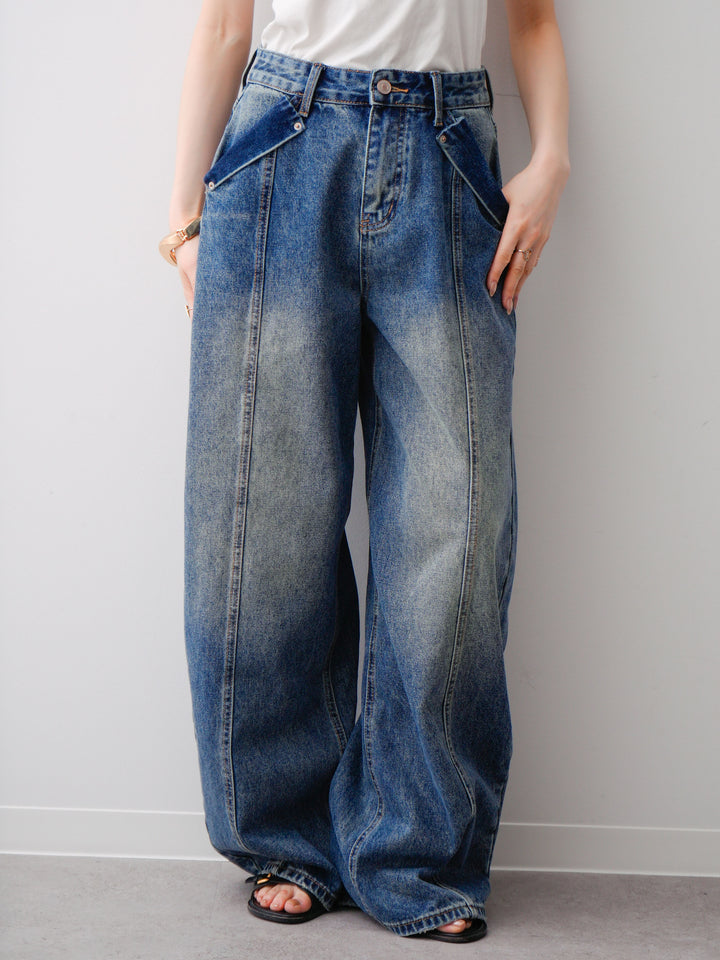 [予約]センターシームストレートルーズデニムパンツ/blue