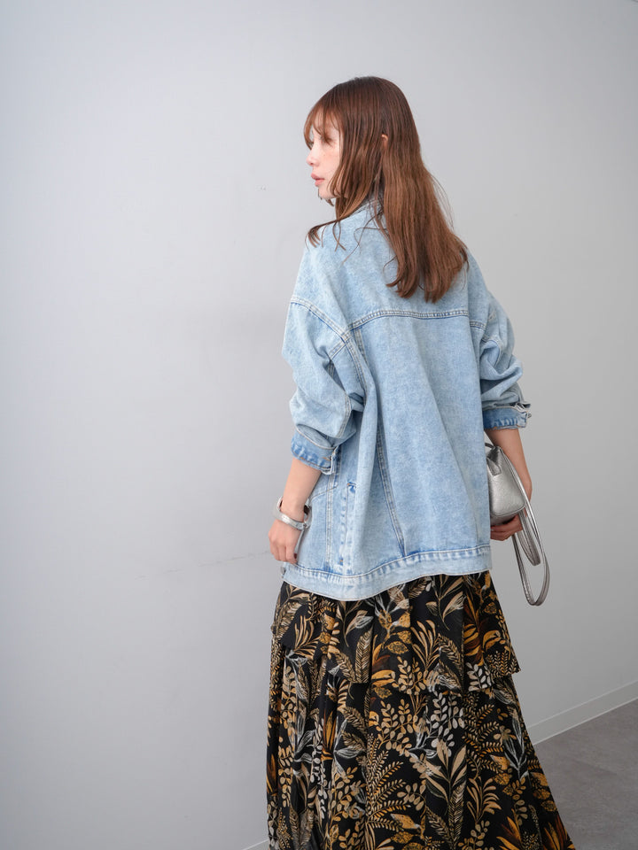[SET]ベルト付ボタニカルティアードキャミワンピース+デザインBIGポケットオーバーデニムジャケット(2set)