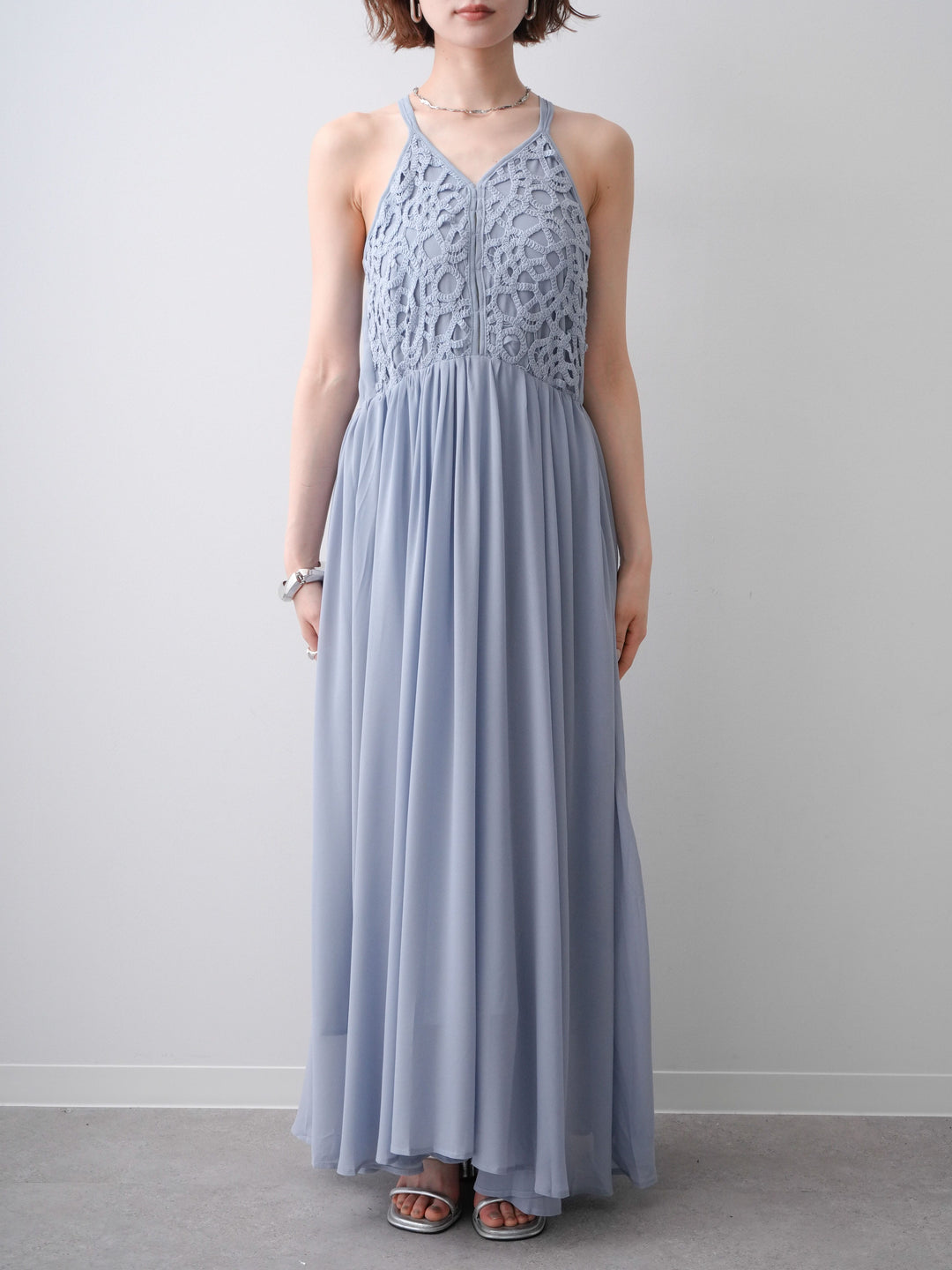 [予約]クロシェシフォンキャミワンピース/lightblue