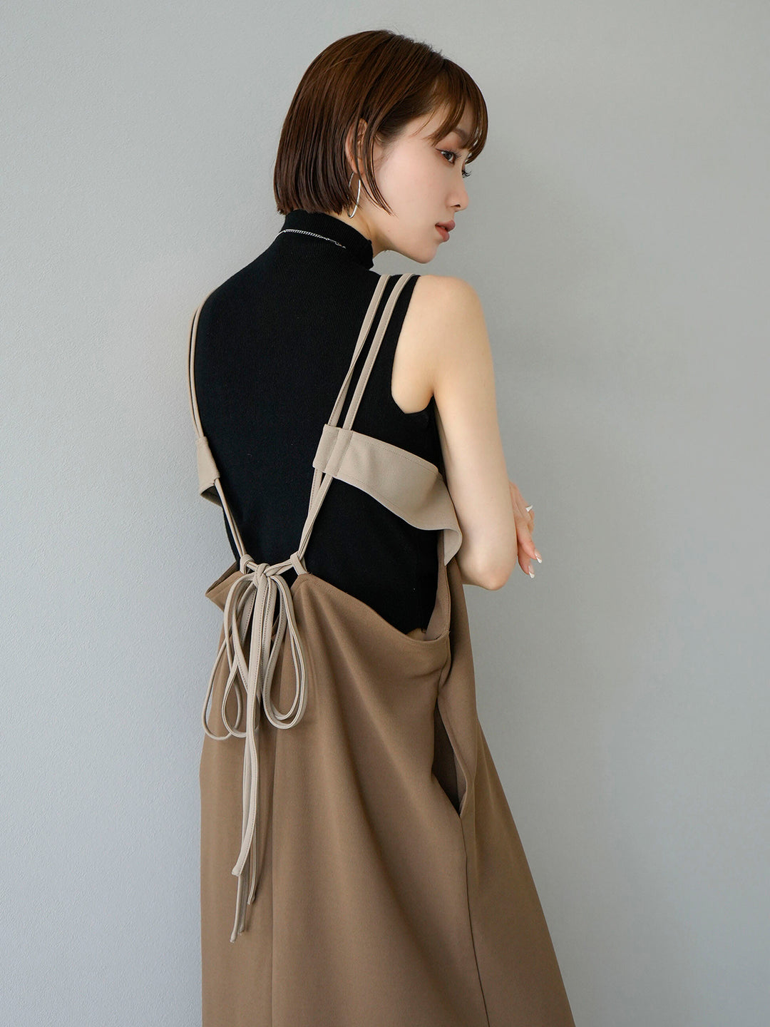 [SET] Bicolor layered design cami dress + selectable necklace set (2 sets)