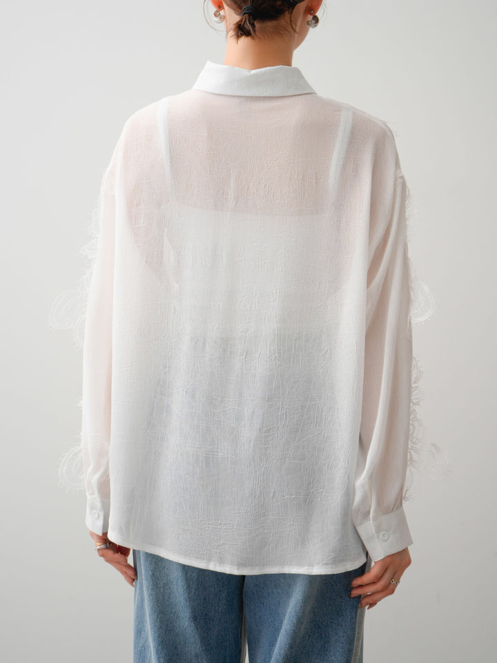 [予約]レースデザインドレープオーバーシャツ/white