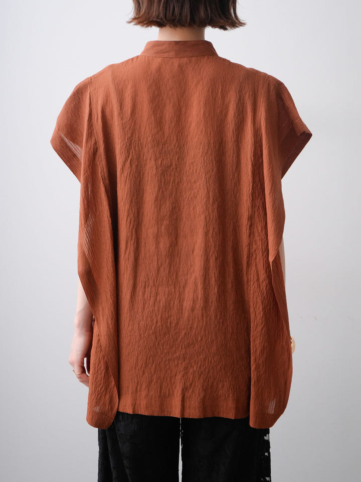 [予約]スクエアショルダーノースリワッシャーブラウス/brown