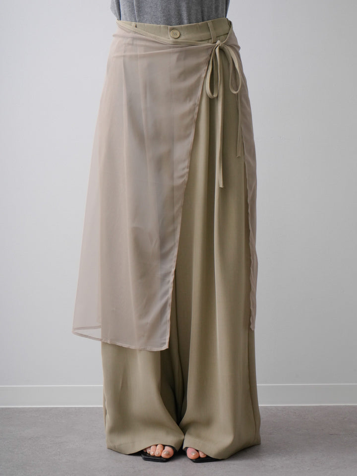 [予約]シアーエプロン付ドレープタックワイドパンツ/beige