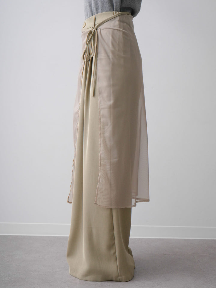 [予約]シアーエプロン付ドレープタックワイドパンツ/beige