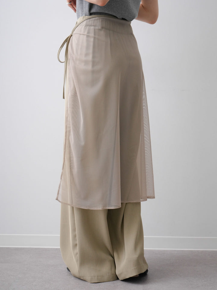 [予約]シアーエプロン付ドレープタックワイドパンツ/beige