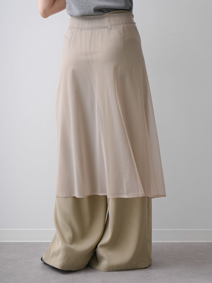 [予約]シアーエプロン付ドレープタックワイドパンツ/beige
