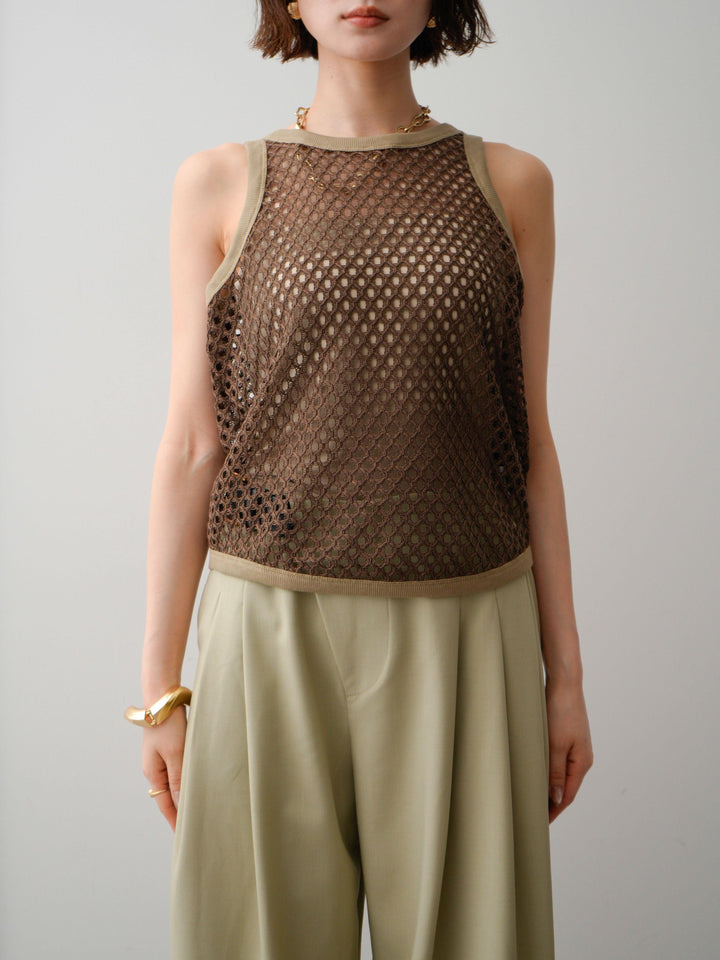 [予約]リブトリムメッシュアメスリトップス/brown