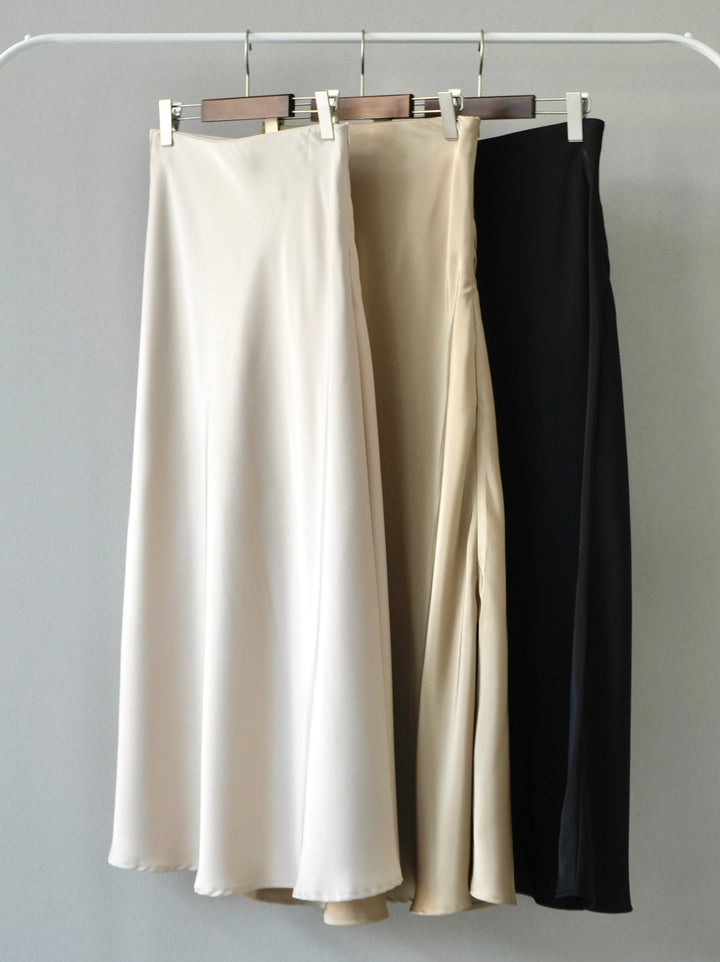 【SET】法式袖透視針織套頭衫+緞面窄裙（2套）
