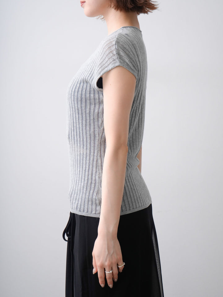 [予約]シアーリブフレンチニットトップス/grey