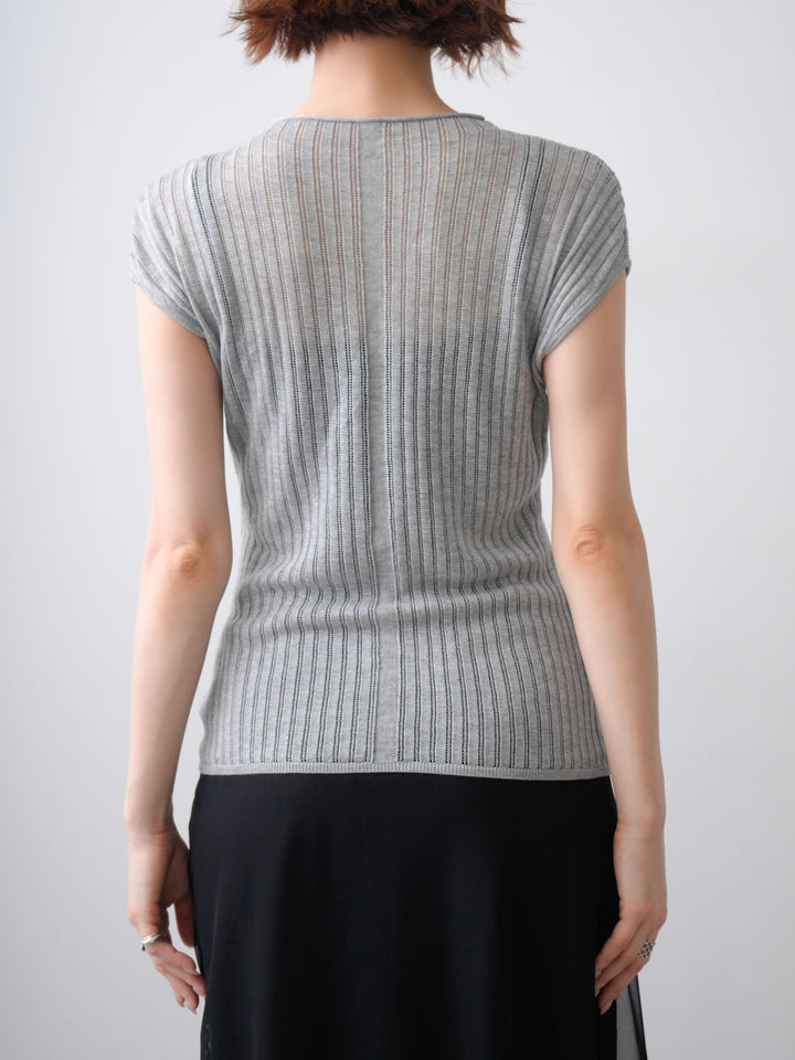 [予約]シアーリブフレンチニットトップス/grey