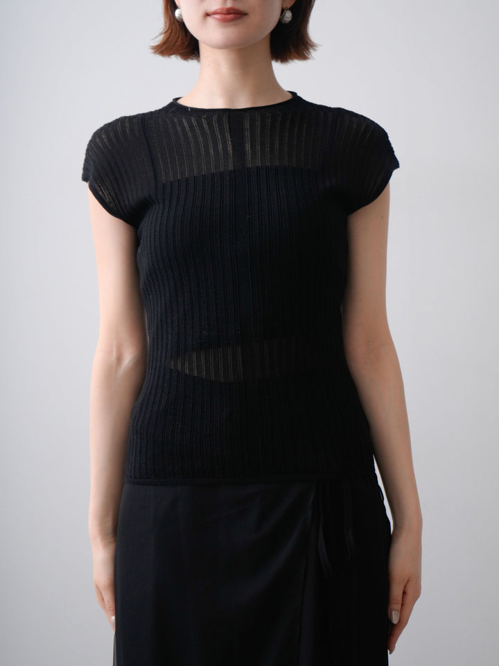 [予約]シアーリブフレンチニットトップス/black