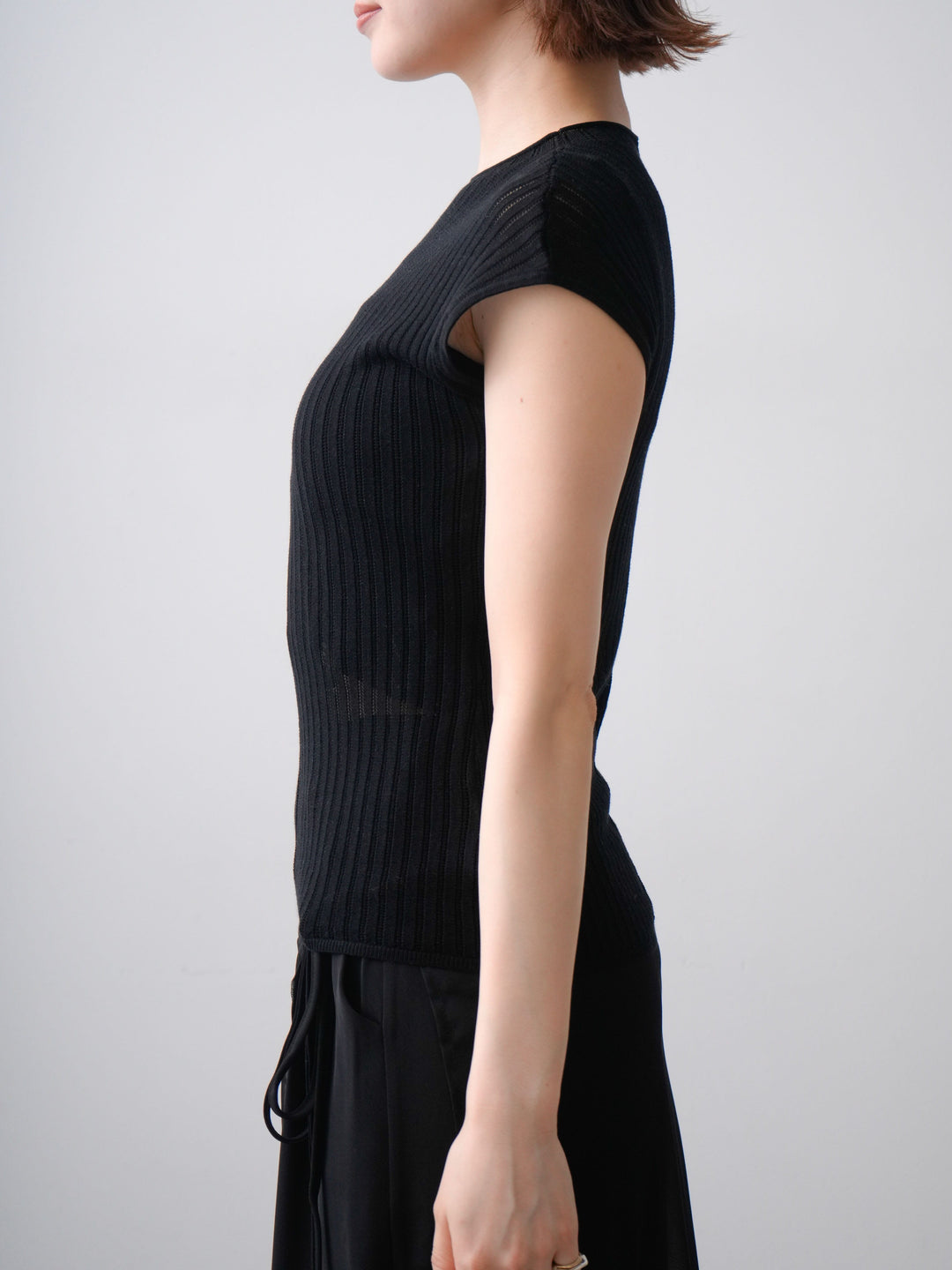 [予約]シアーリブフレンチニットトップス/black