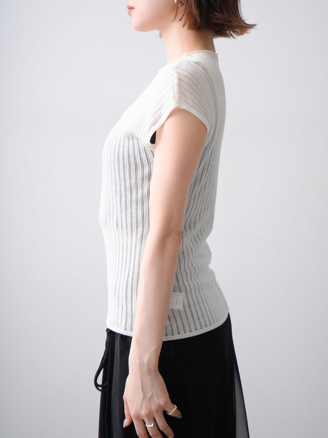 [予約]シアーリブフレンチニットトップス/white