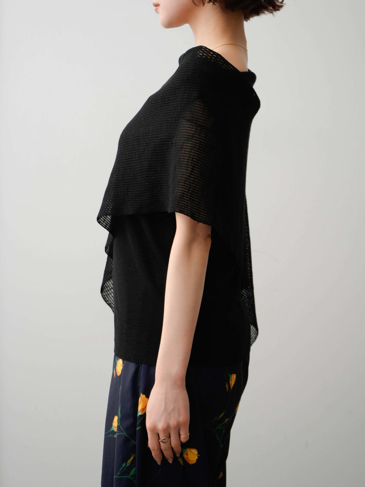 [予約]アシメケープリブノースリニットトップス/black
