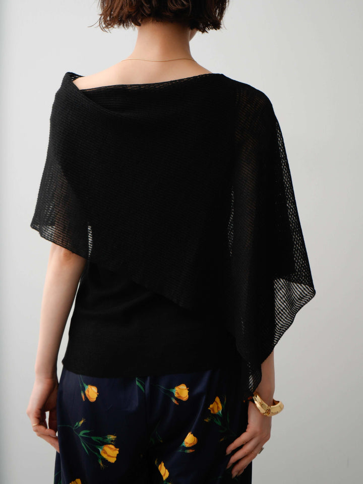 [予約]アシメケープリブノースリニットトップス/black
