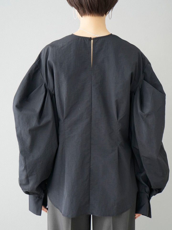 [Pre-order] Tuck Sleeve Nylon Blouse/Black