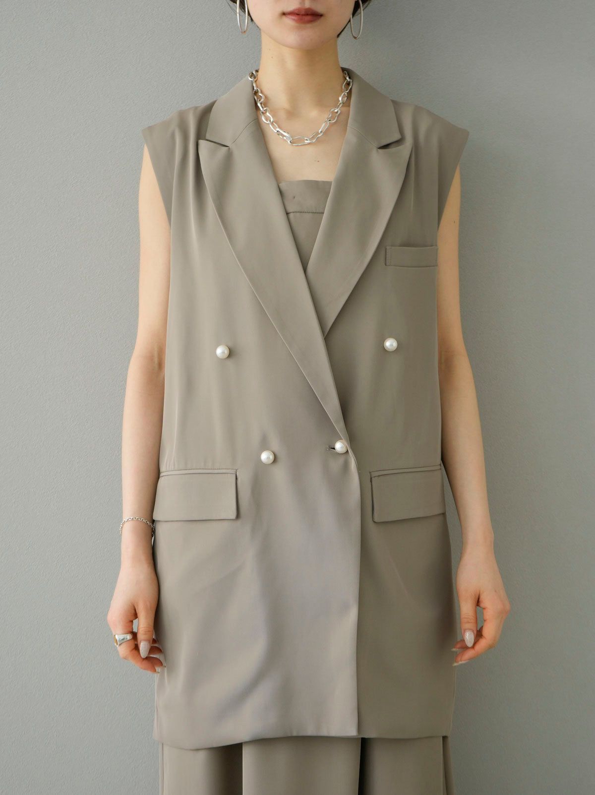 Pre-order] Pearl button tailored jacket vest/gray – Lumier